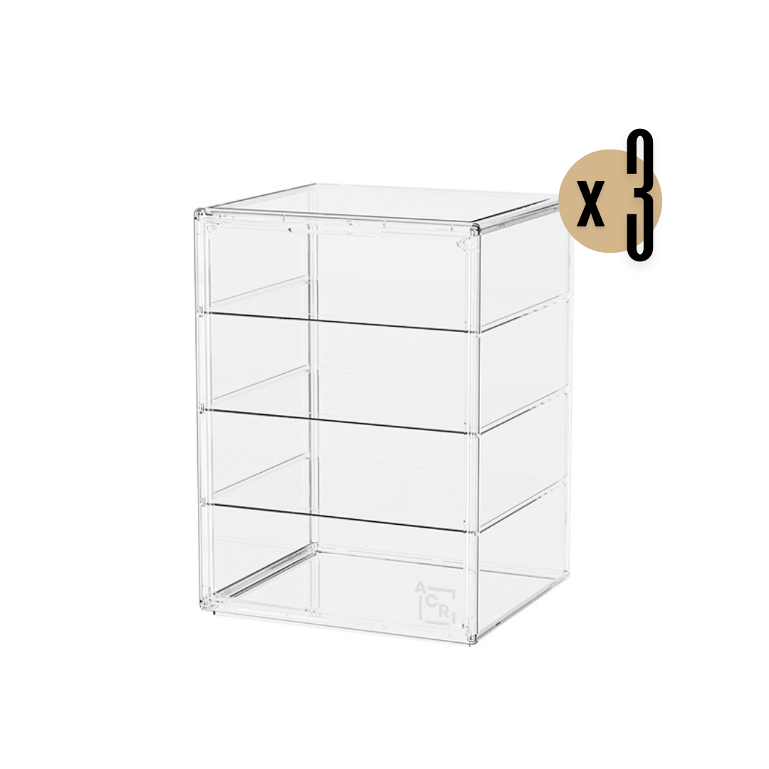 Vitrina Acrílica para Figuras – 3 Pisos Removibles, Apilable y Modular x3