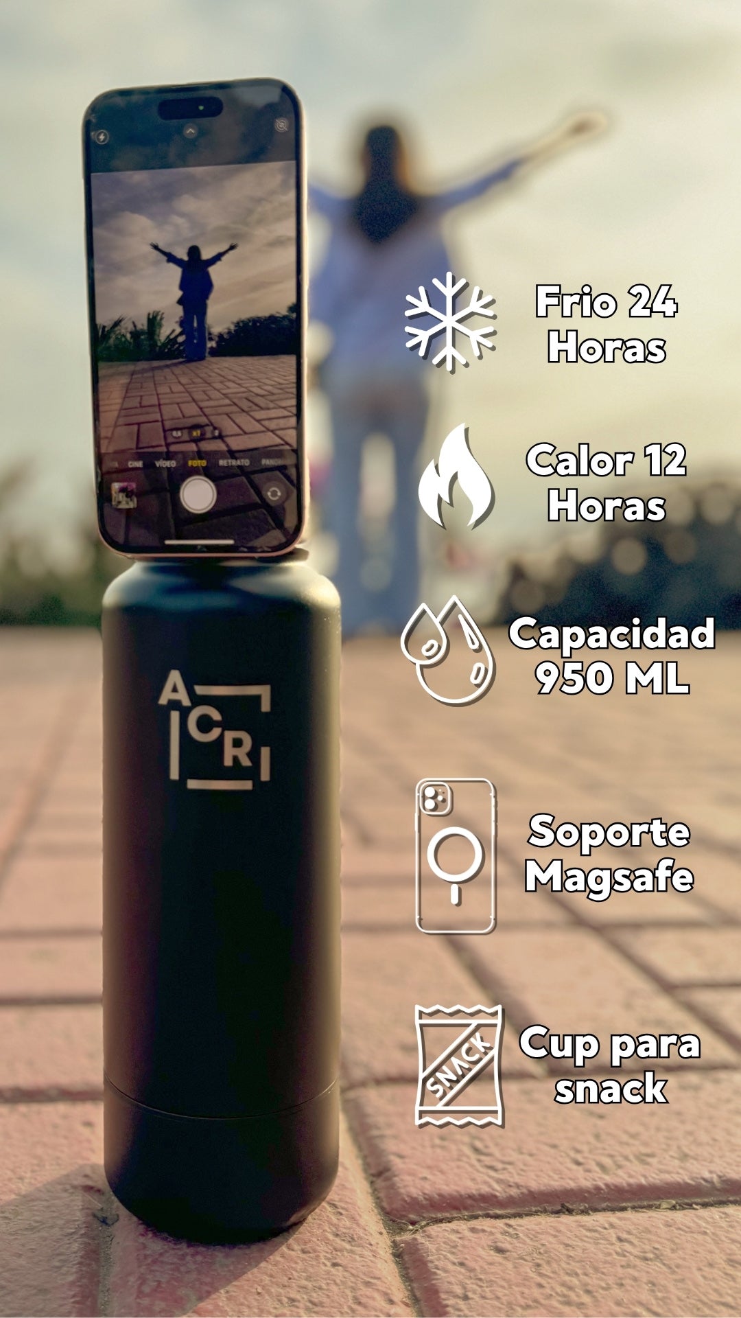 Botella Magsafe ACRI 3 en 1 – Térmica, Shaker y Soporte de Celular
