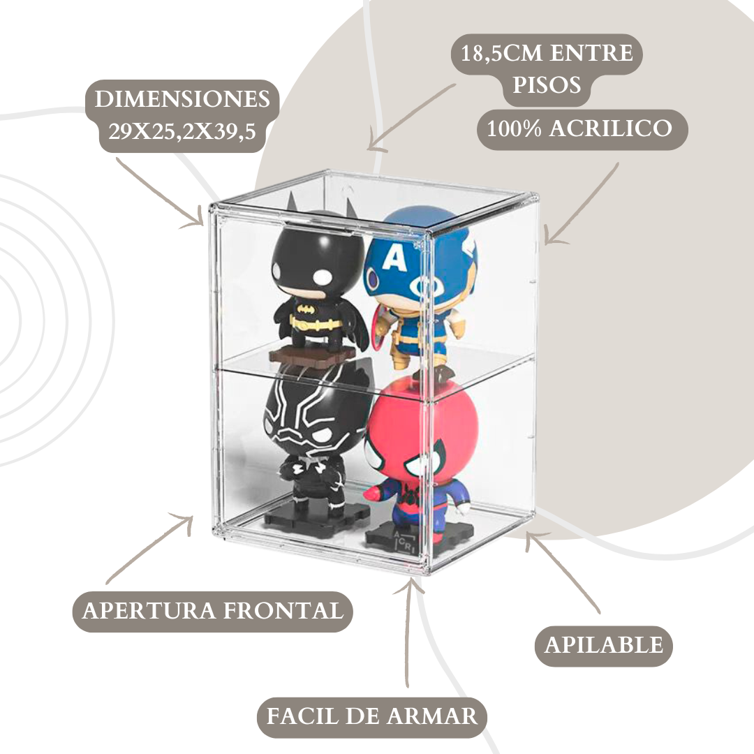 Vitrina Acrílica para Figuras x2 – 1 Piso Removible, Ideal para Funkos y Colecciones