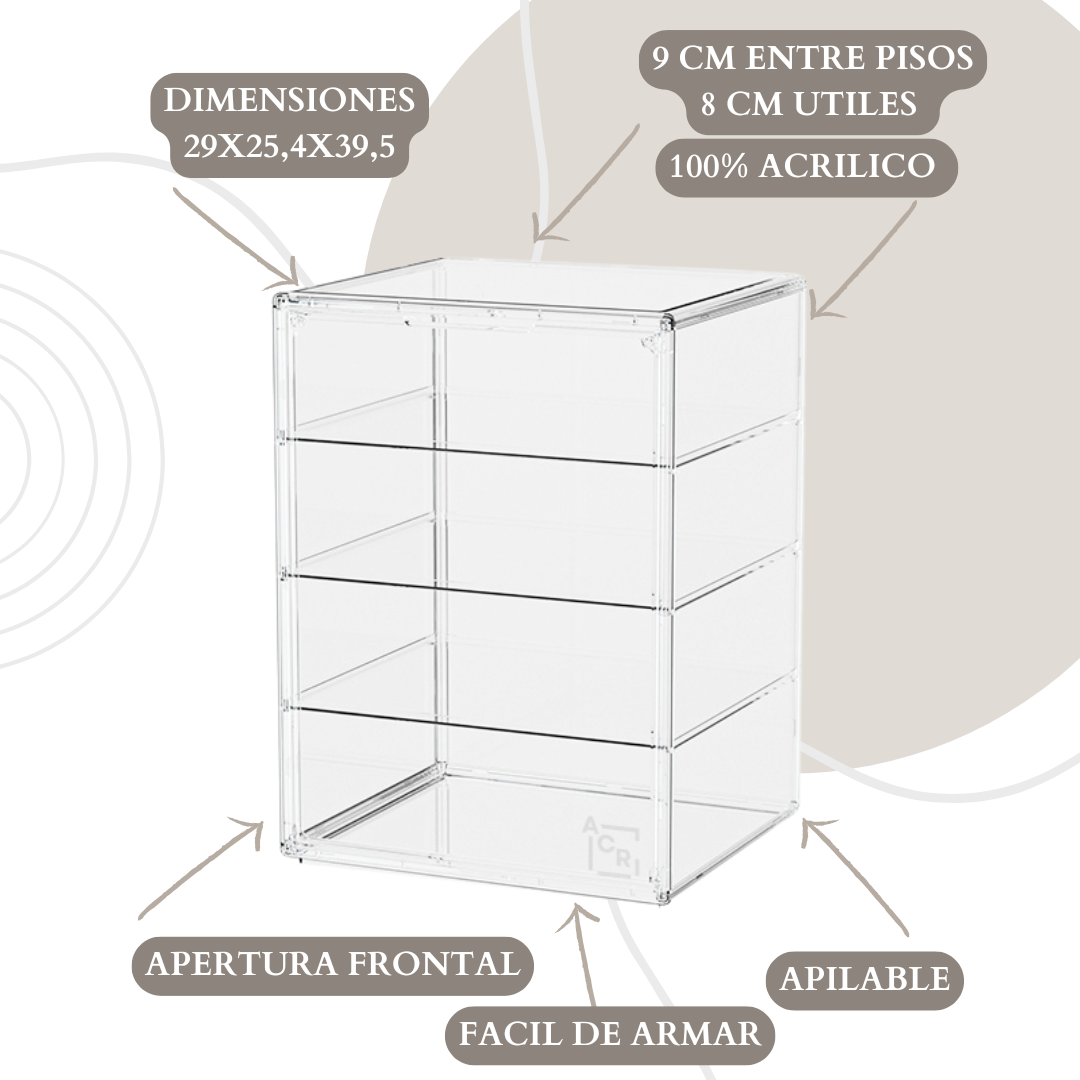 Vitrina Acrílica para Figuras – 3 Pisos Removibles, Apilable y Modular